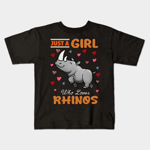 Just A Girl Who Loves Rhinos Tee for Fans of Horned Majesty Kids T-Shirt by Kevin Jones Art